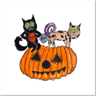 Halloween black Cat. Halloween party pumpkin Posters and Art